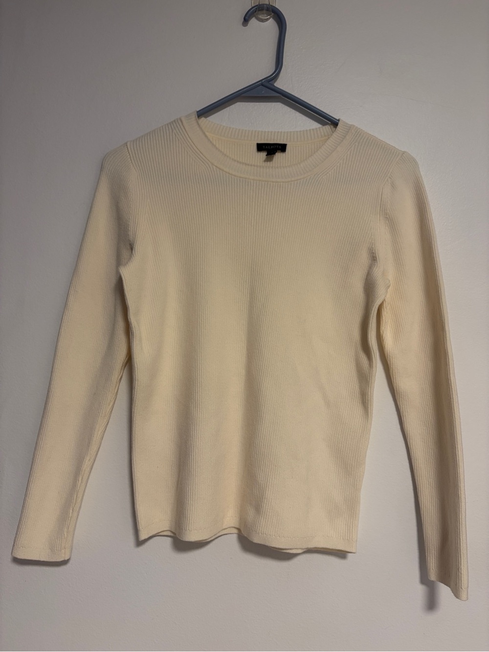 Talbots Ribbed Knit Sweater Cream Ivory Cotton Modal Blend Long Sleeve S